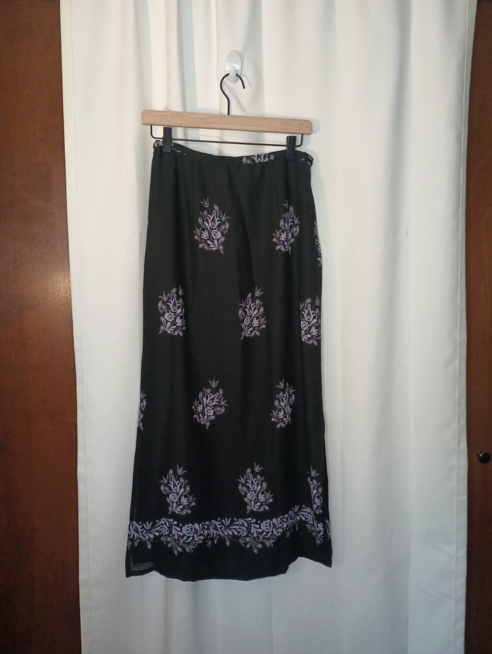 Vtg Kathy Ireland Dark Cottagecore Maxi Skirt M Slit Whimsigoth Dark Fairy 90s